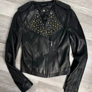 William Rast Studded Genuine Leather Moto Jacket Black Size XS